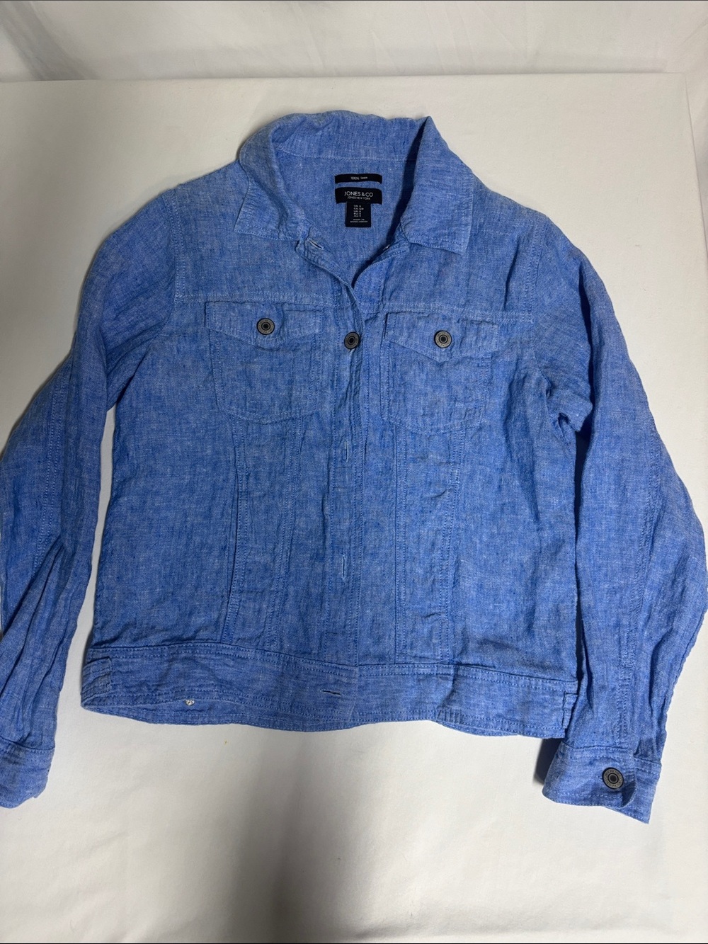 Jones New York Jones & Co 100% Linen Trucker Jacket Blue Small Lightweight